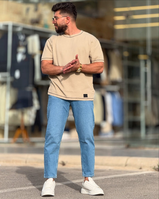 Beige Round Neck T-Shirt