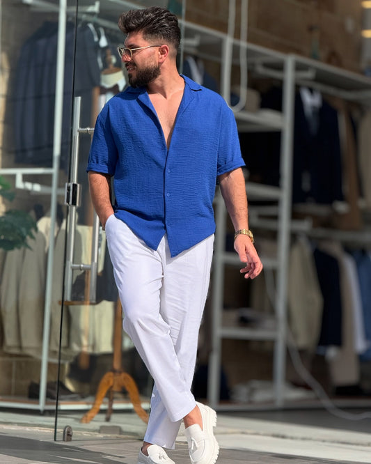 Navy Blue Linen Shirt