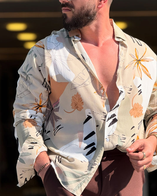 Beige & White Floral Shirt