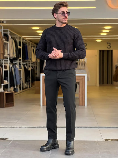 Black Knitted Wool Sweatshirt