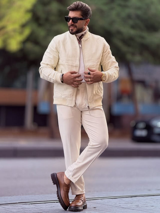 Beige Leather Jacket