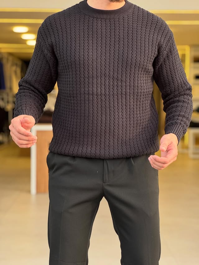 Black Knitted Wool Sweatshirt