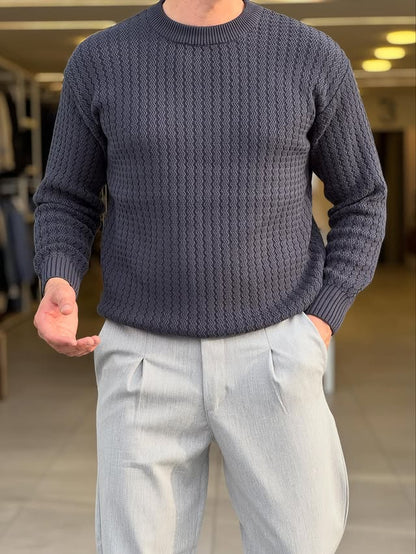 Dark Blue Knitted Wool Sweatshirt