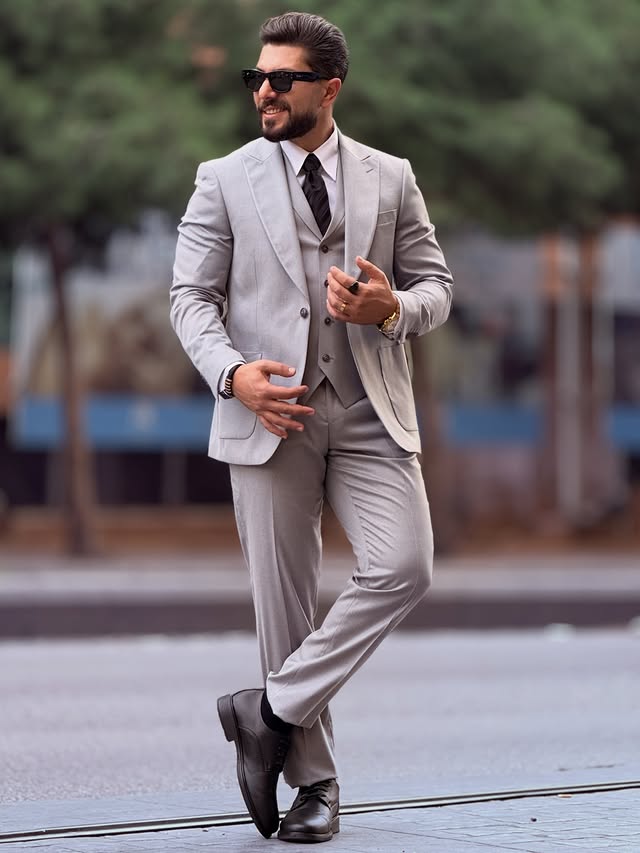 Light Grey Peak Lapel Suit