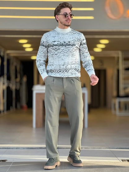 Olive Green Patterned Sweater