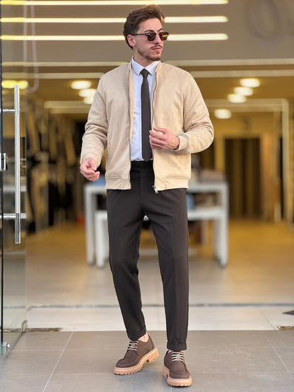 Beige Chinese Neck Jacket