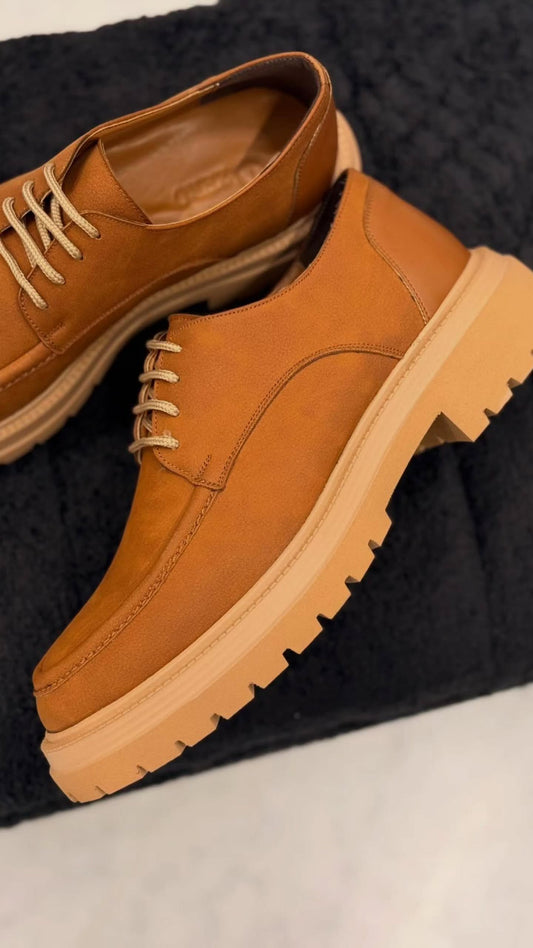 Moccasin Brown Leather Shoes With Thick Soles