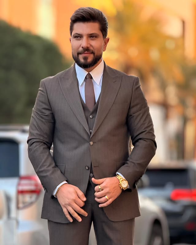 Pinstripe Three-piece Suit in Brown