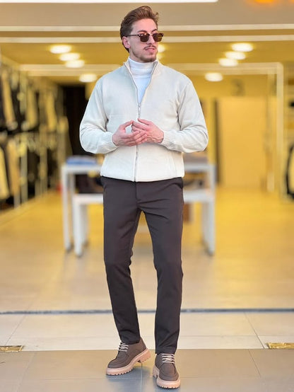 Double Zipped Off-White Sweater