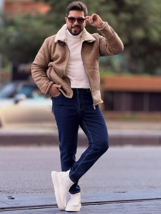 Light Beige Fur Casual Jacket