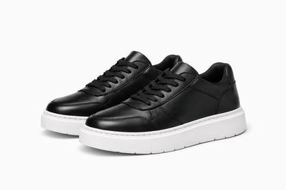 Black Leather Ozero Sneakers With White Soles