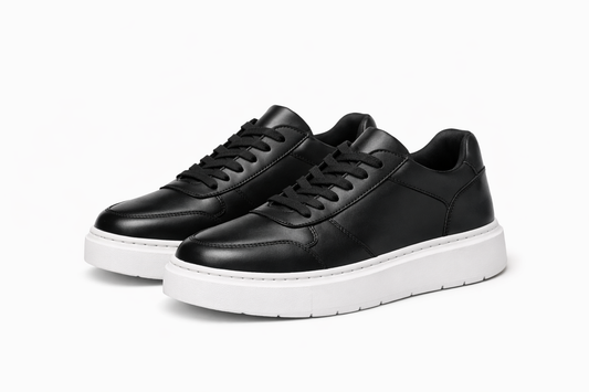 Black Leather Ozero Sneakers With White Soles