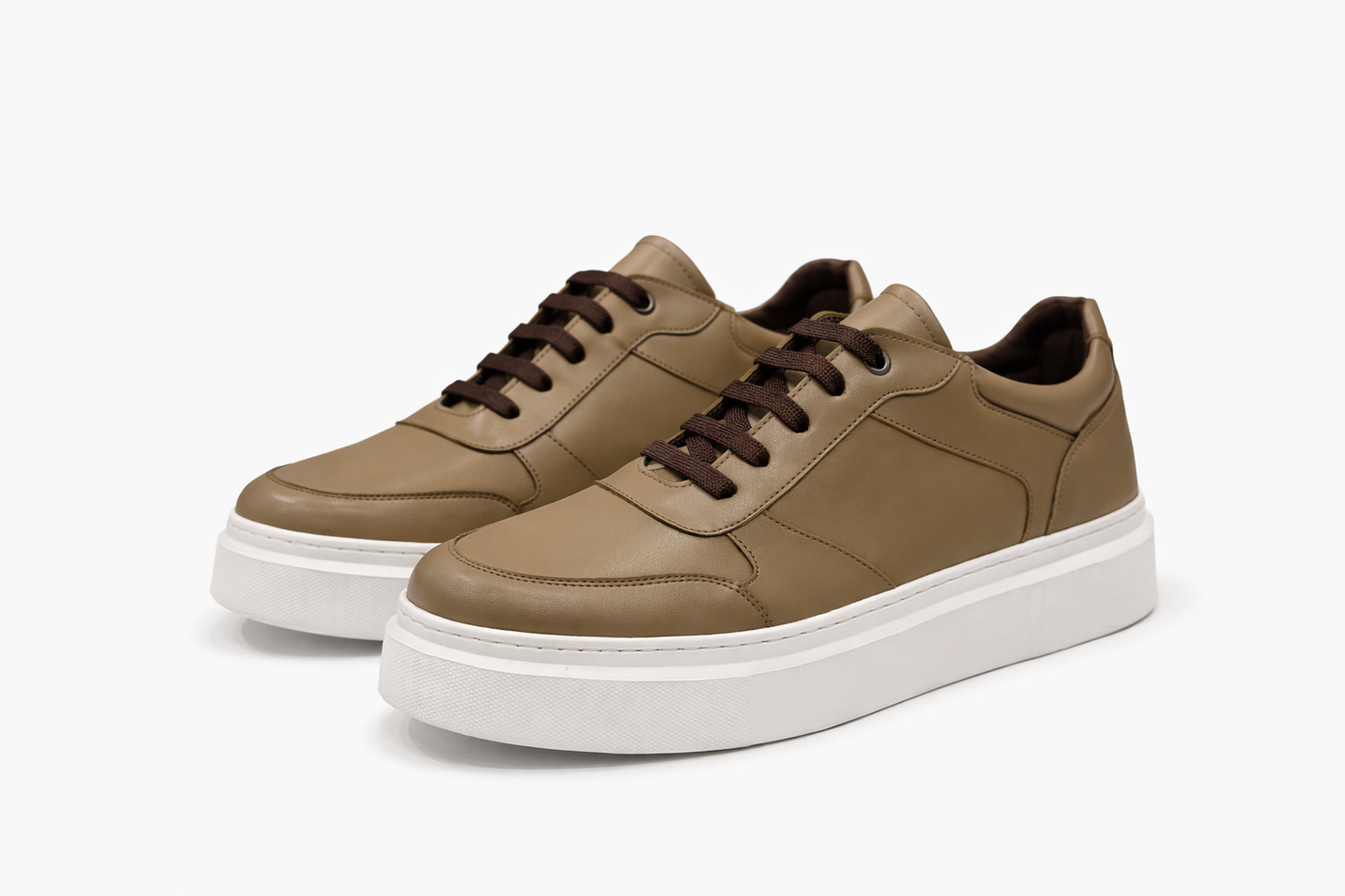 Light Brown Ozero Leather Sneaker With White Sole