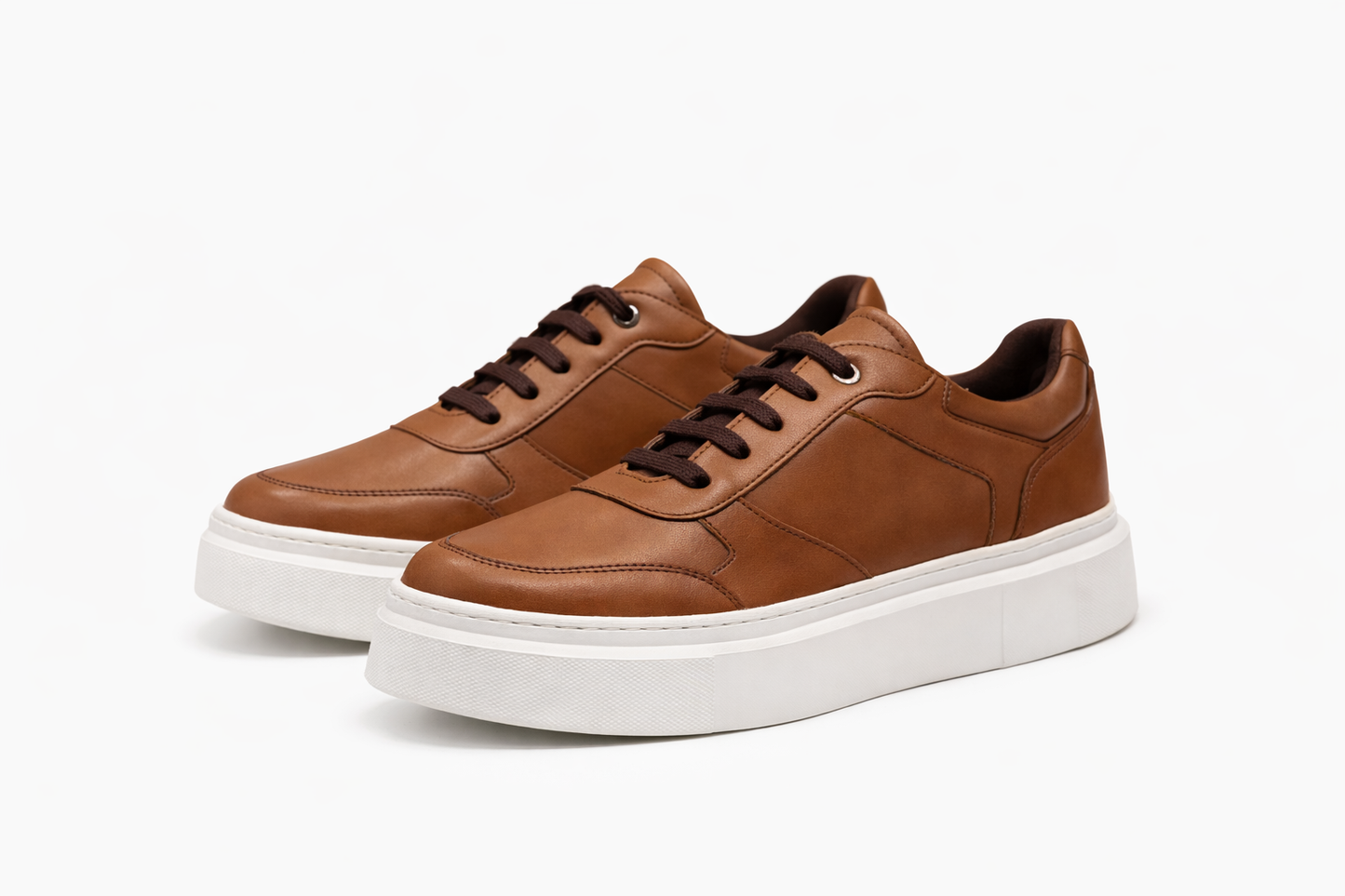 Ozero Brown Leather Sneakers With White Soles