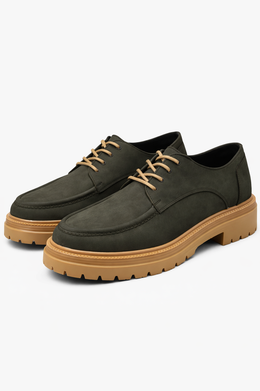 Moccasin Dark Green Leather Shoes With Tan Soles