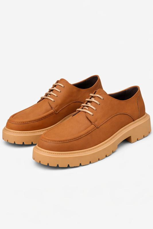 Moccasin Brown Leather Shoes With Thick Soles