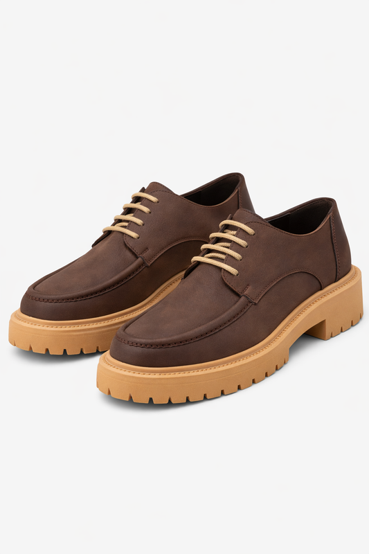 Moccasin Brown Leather Shoes With Tan Soles