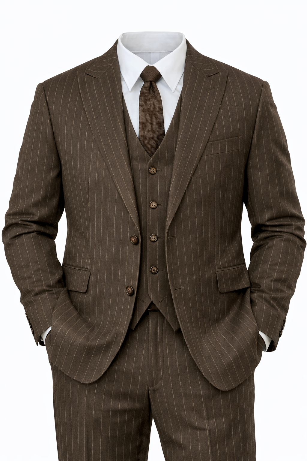 Pinstripe Three-piece Suit in Brown