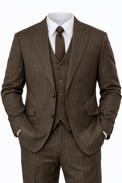 Pinstripe Three-piece Suit in Brown