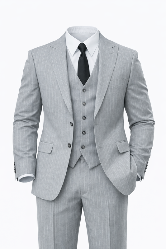 Pinstripe Three-piece Suit in Grey