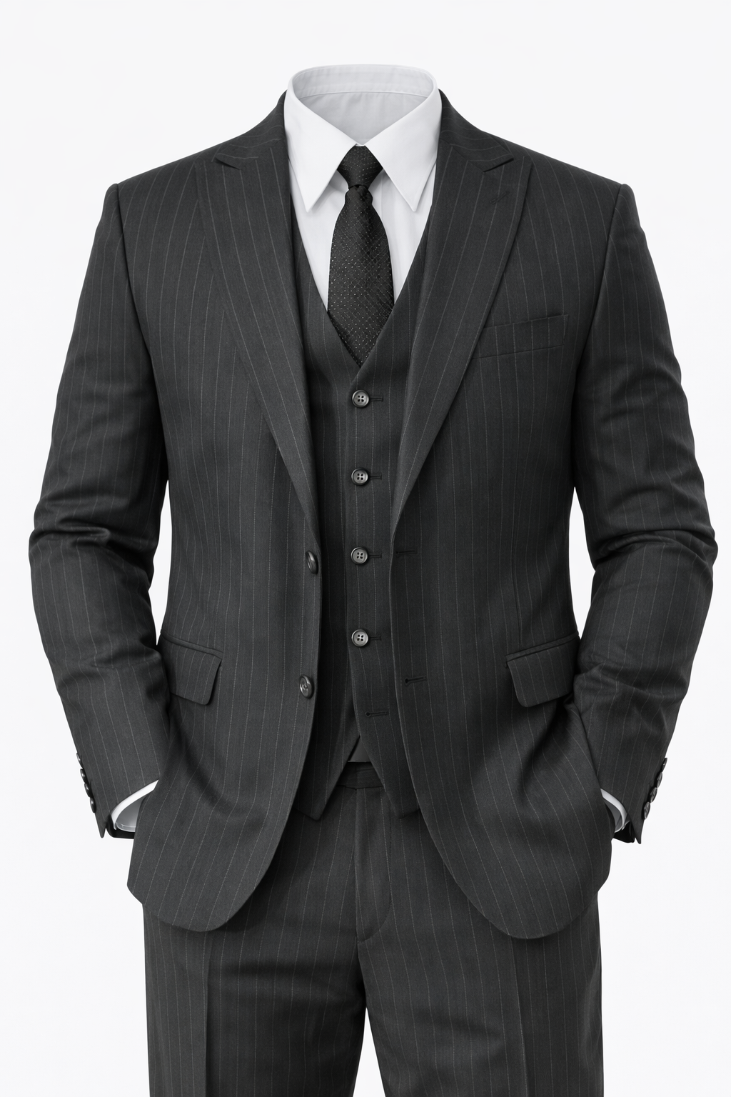 Pinstripe Three-piece Suit in Charcoal