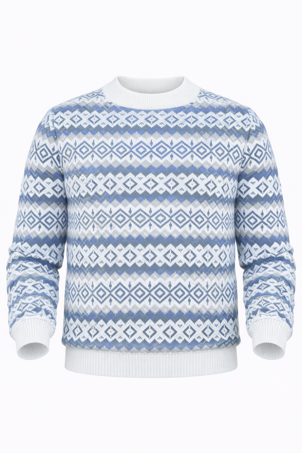 Patterned Sweater in Blue & White Neck