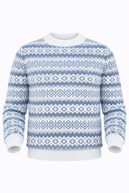 Patterned Sweater in Blue & White Neck
