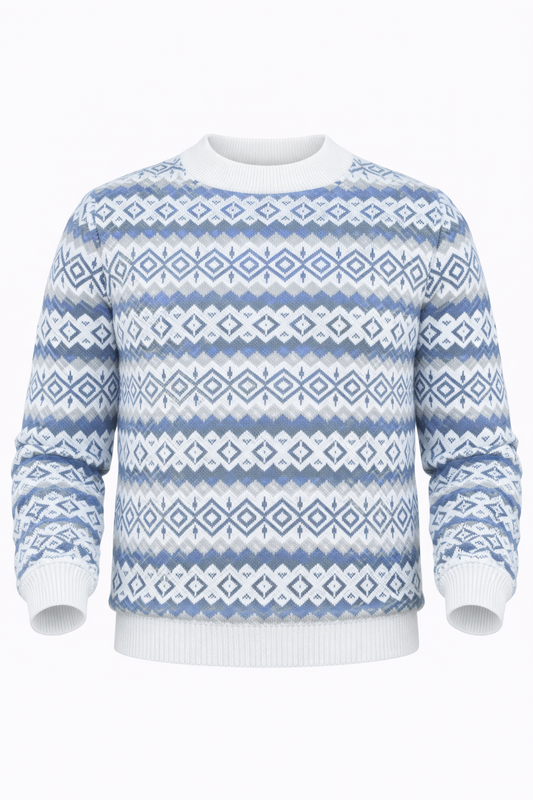 Patterned Sweater in Blue & White Neck