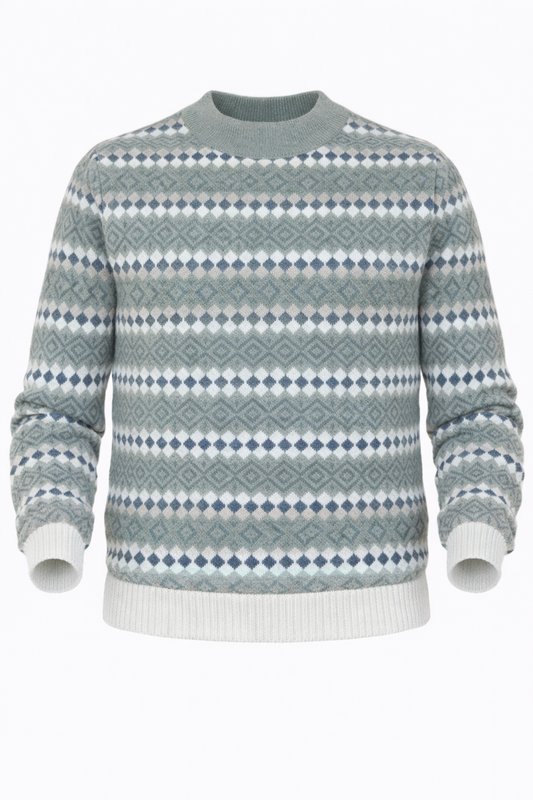 Blue White & Beige Pattern Sweater