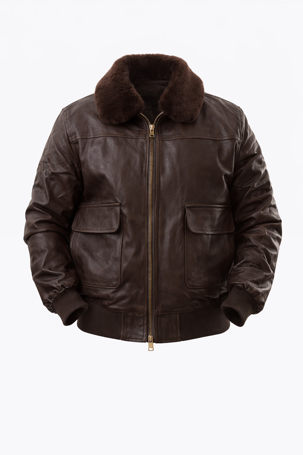 Brown Leather Jacket with Fur Neck