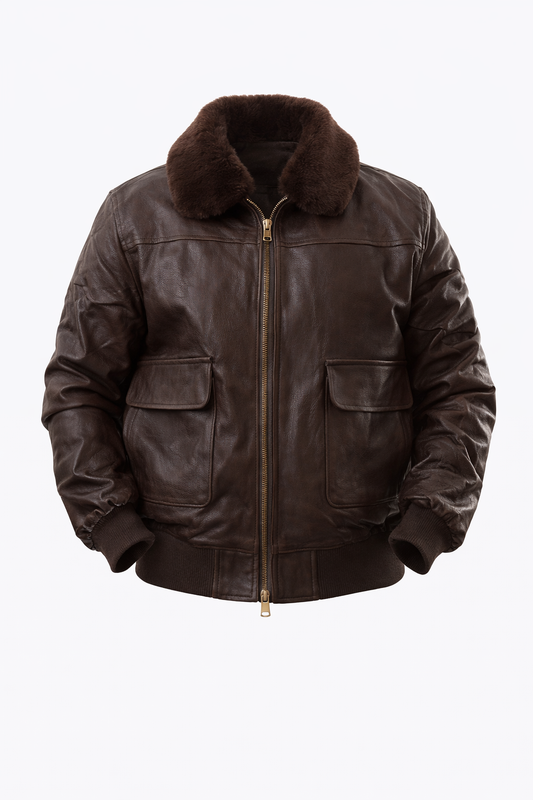 Brown Leather Jacket with Fur Neck