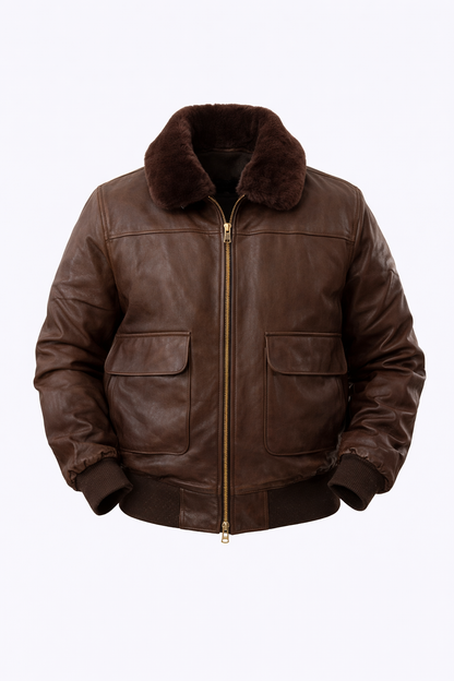 Leather Jacket with Fur Neck