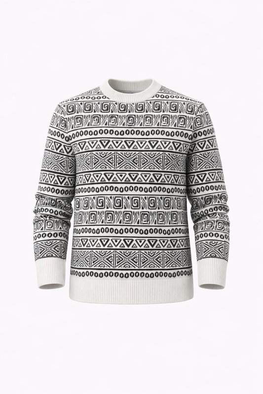 White & Black Patterned Sweater