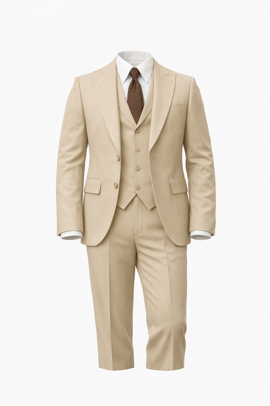 Beige Peak Lapel Suit