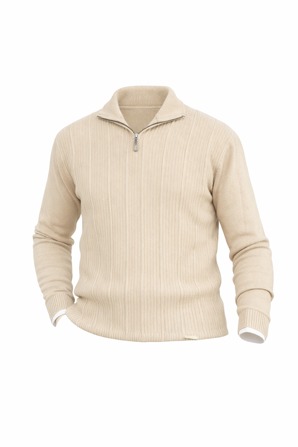 Beige Quarter Zip High Neck Top
