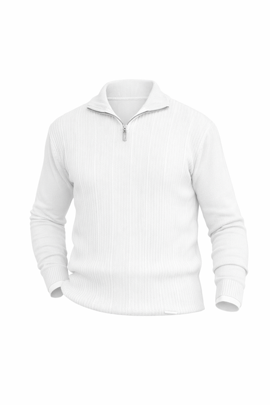 White Quarter Zip High Neck Top