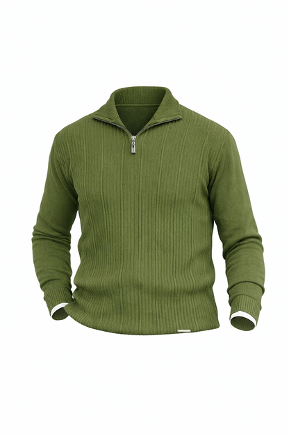 Olive Green Quarter Zip High Neck Top