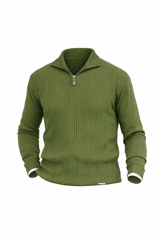 Olive Green Quarter Zip High Neck Top