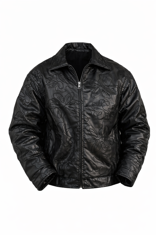 Patterned Black Leather Jacket