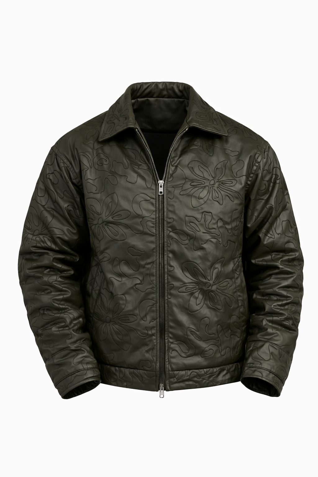 Patterned Olive Green Leather Jacket