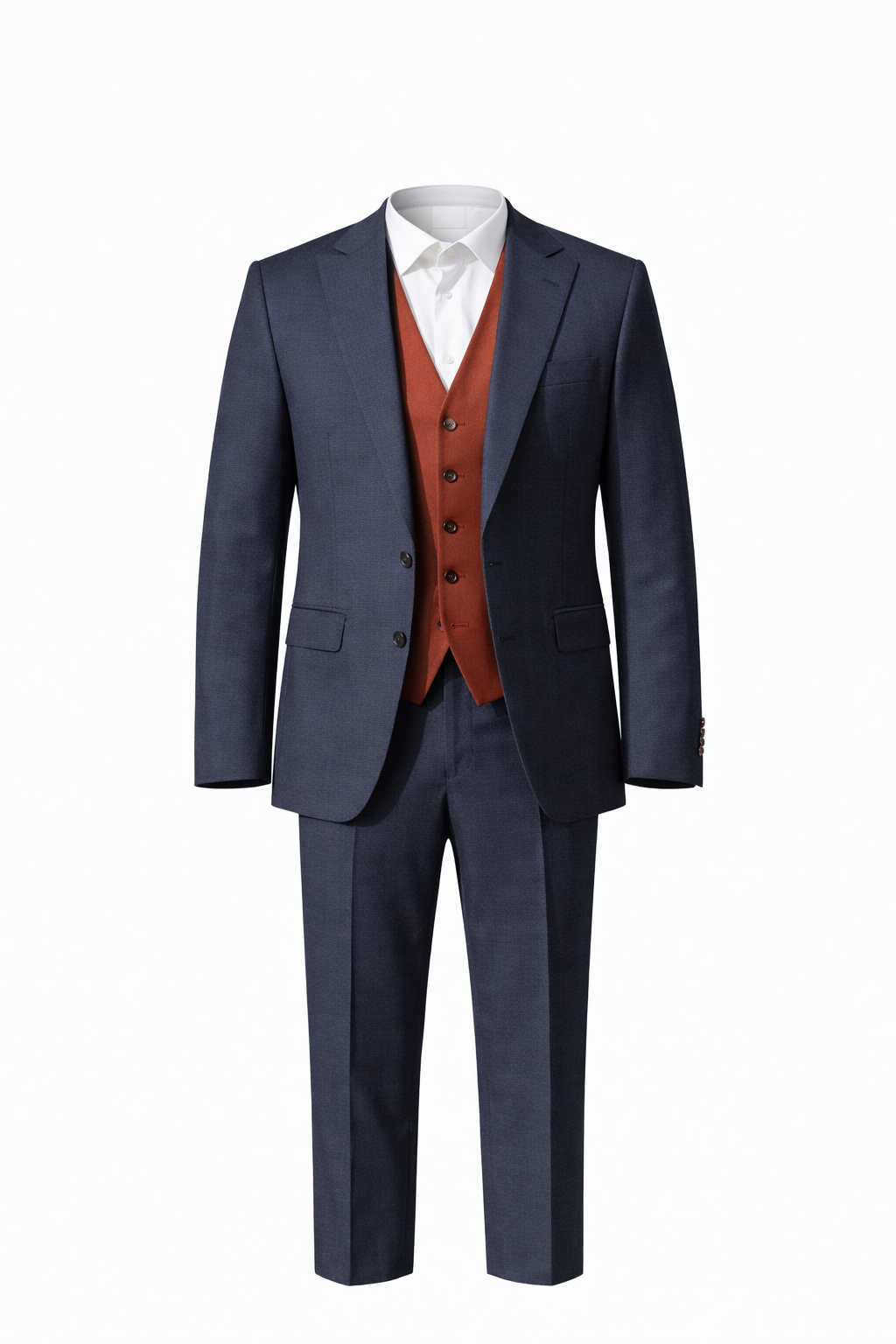Dark Blue & Brown Vest Suit