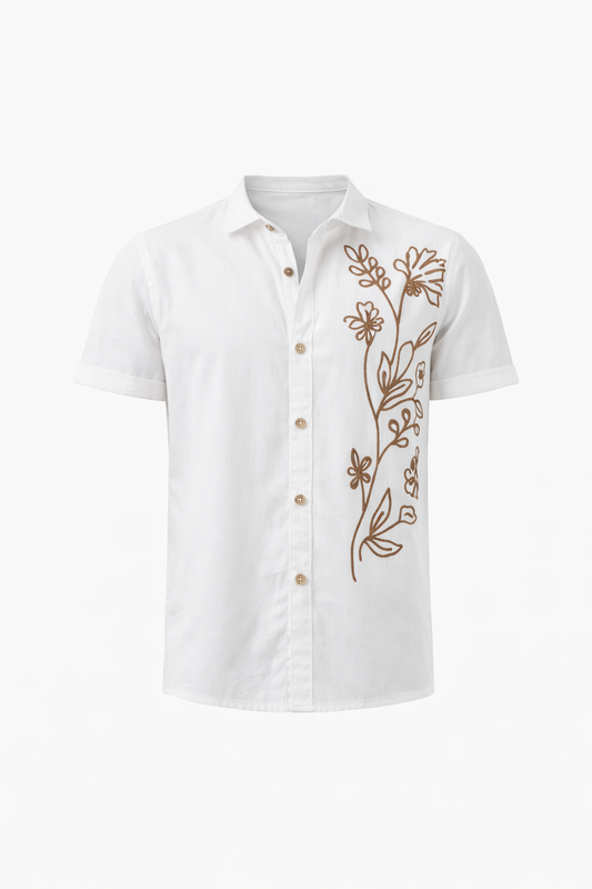 White Shirt With Brown Pattern
