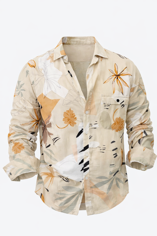 White & Beige Floral Summer Shirt