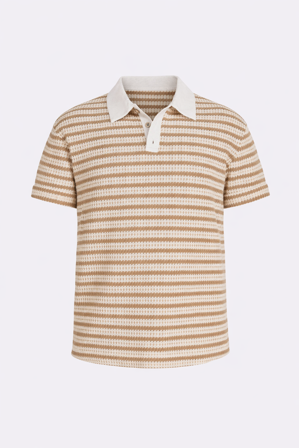 Beige & White Striped Polo