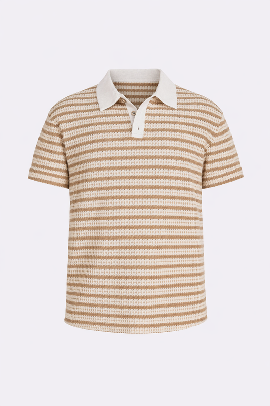 Beige & White Striped Polo