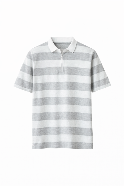 White & Grey Striped Polo