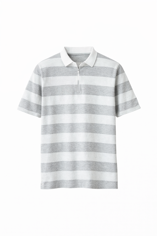 White & Grey Striped Polo