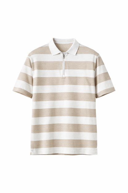 White & Beige Striped Polo