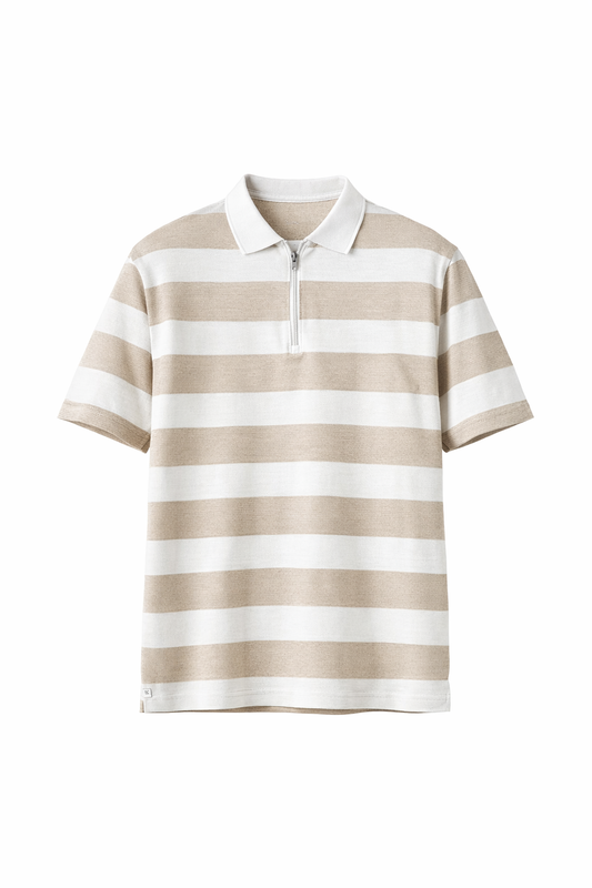 White & Beige Striped Polo