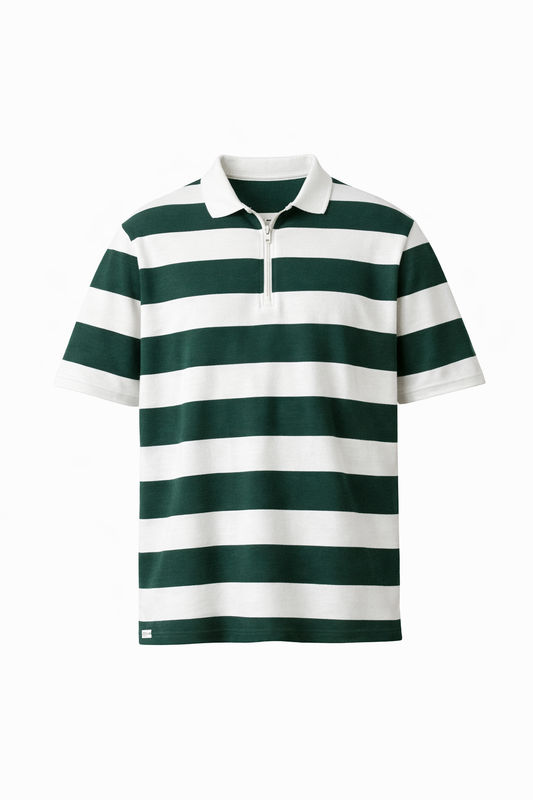 White & Black Striped Polo